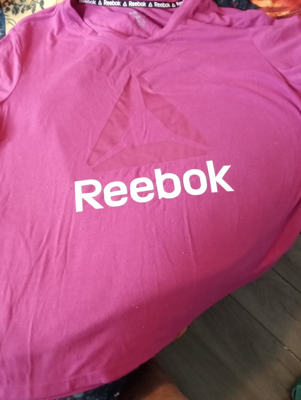 #672 Reebok Magenta Logo Tee with White Print - M